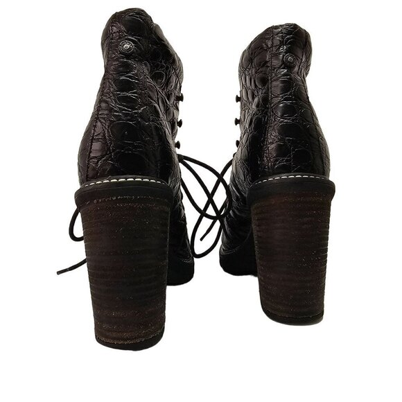 Diesel Leather Hiker Tekny Bootie Black Faux Croc Block Heel Womens Shoe Size 8 - Picture 6 of 10